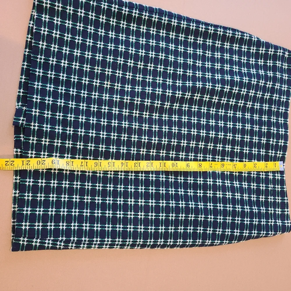 J.Crew The Pencil Skirt Cotton Navy And Green Checkered